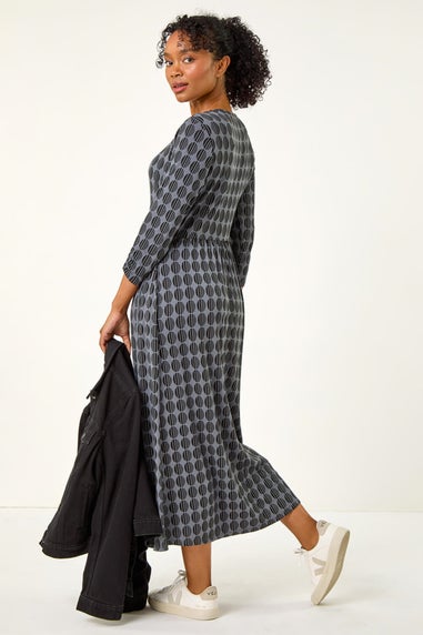 Roman Grey Petite Geometric Spot Midi Dress