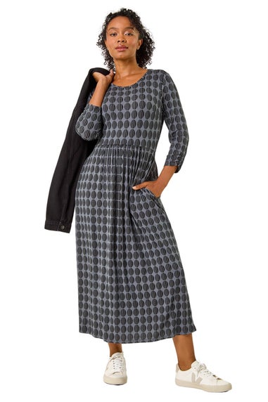 Roman Grey Petite Geometric Spot Midi Dress