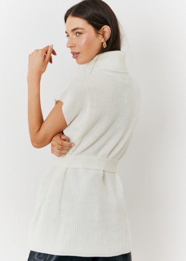 In The Style Cream Belted Knit Jumper