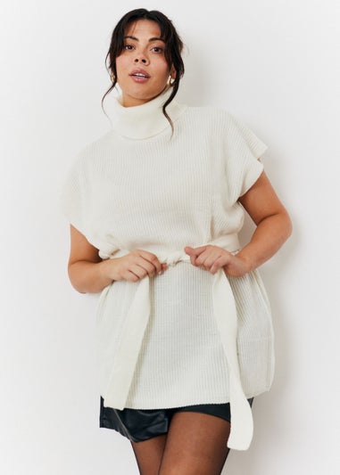 In The Style Cream Belted Knit Jumper