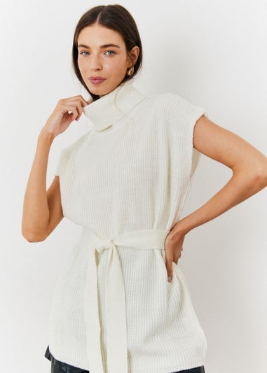 In The Style Cream Belted Knit Jumper