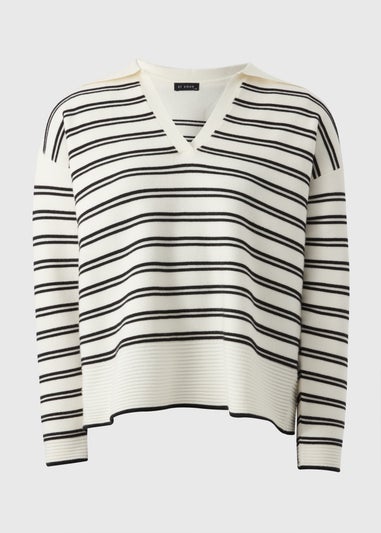 Et Vous Navy Stripe V-Neck Polo Jumper