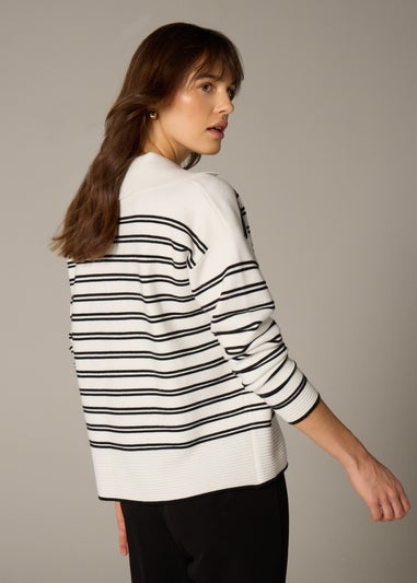 Et Vous Navy Stripe V-Neck Polo Jumper