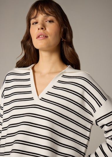 Et Vous Navy Stripe V-Neck Polo Jumper