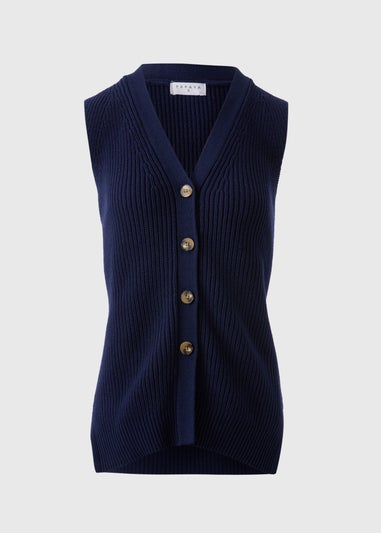 Navy Ribbed Knit Waistcoat