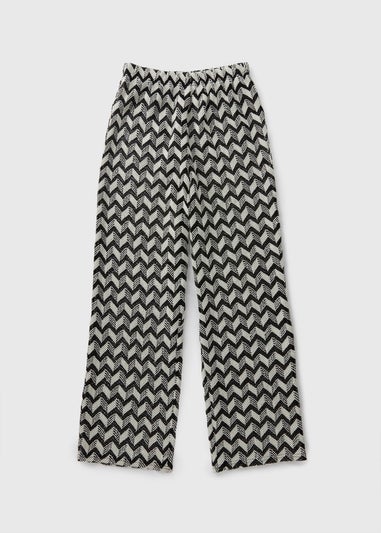 Black Chevron Crochet Wide Leg Trousers