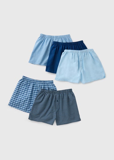 5 Pack Blue Woven Check Boxers