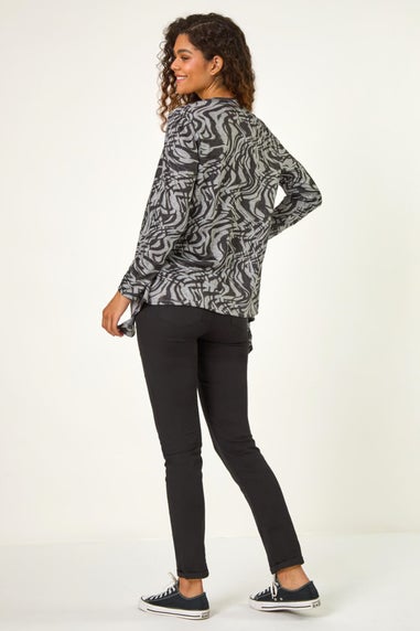 Roman Black Abstract Stretch Waterfall Cardigan