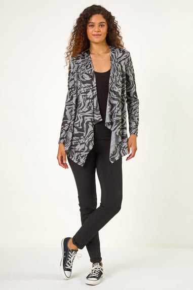 Roman Black Abstract Stretch Waterfall Cardigan