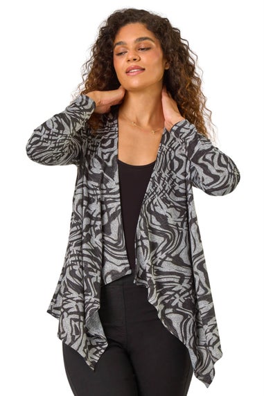 Roman Black Abstract Stretch Waterfall Cardigan