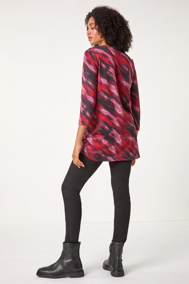 Roman Pink Abstract Print Pocket Top with Snood