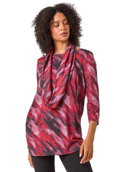 Roman Pink Abstract Print Pocket Top with Snood