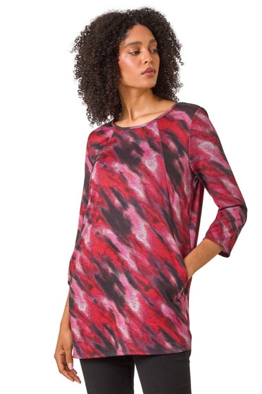 Roman Pink Abstract Print Pocket Top with Snood