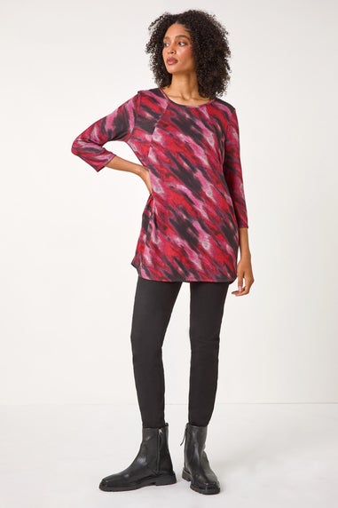 Roman Pink Abstract Print Pocket Top with Snood