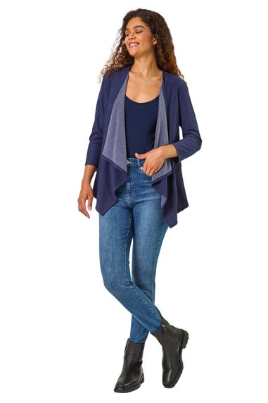 Roman Blue Stretch Waterfall Knit Cardigan