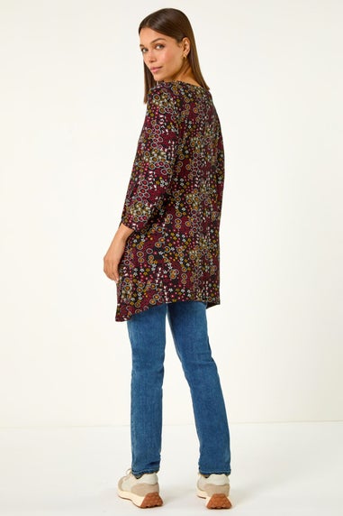 Roman Red Disty Circle Print V-Neck Tunic