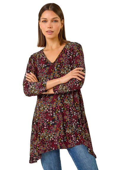 Roman Red Disty Circle Print V-Neck Tunic