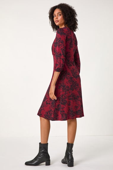 Roman Wine Floral Print Stretch Jersey Dress