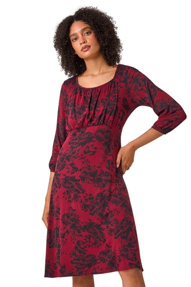 Roman Wine Floral Print Stretch Jersey Dress