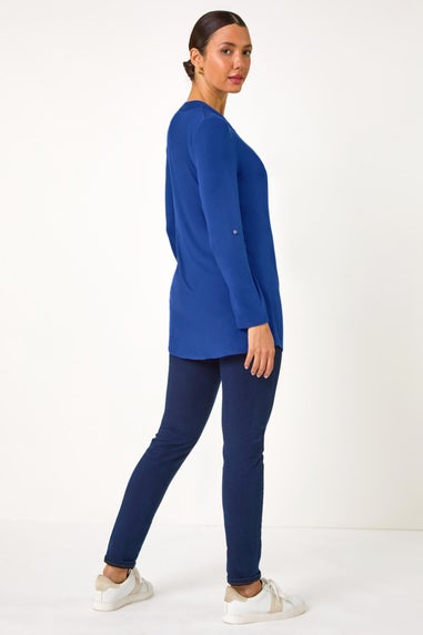 Roman Blue V-Neck Button Detail Tunic Top