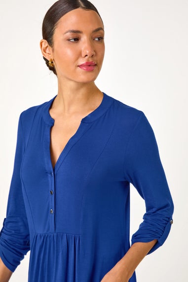 Roman Blue V-Neck Button Detail Tunic Top