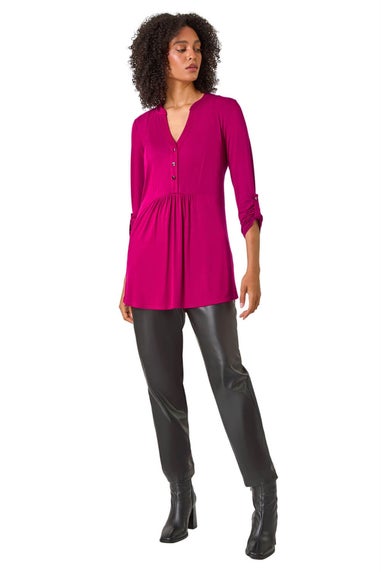 Roman Pink V-Neck Button Detail Tunic Top