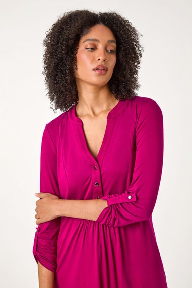 Roman Pink V-Neck Button Detail Tunic Top