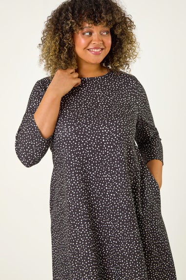 Roman Black Curve Spot Print Stretch Swing Dress