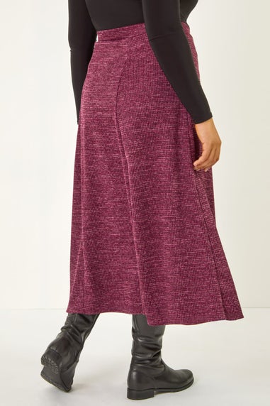 Roman Burgundy Curve Check Stretch Midi Skirt