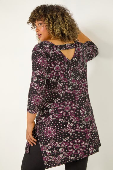 Roman Pink Curve Paisley Print Bar Back Top