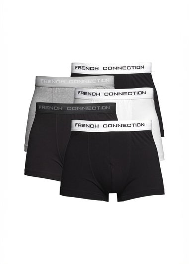 French Connection Grey/Black Cotton Boxers (Pack of 5)