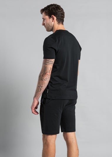 French Connection Black Cotton Embossed T-Shirt and Short Set