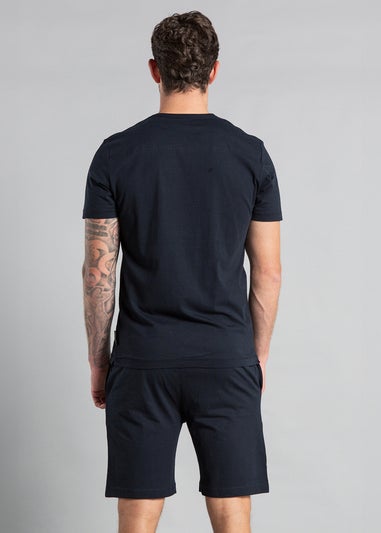 French Connection Navy Cotton Embossed T-Shirt and Short Set