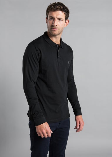 French Connection Black Cotton Long Sleeve Polo Shirts (Pack of 2)