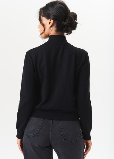 Gini London Black Zip Up Fine Knit Cardigan