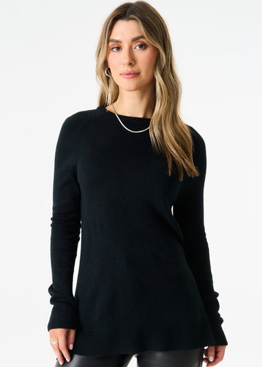 Gini London Black Crew Neck Fine Knit Oversized Jumper