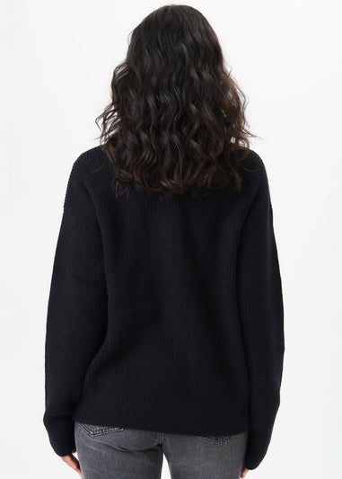 Gini London Black V Neck Knit Oversized Jumper