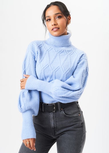 Gini London Blue High Neck Knit Crop Jumper