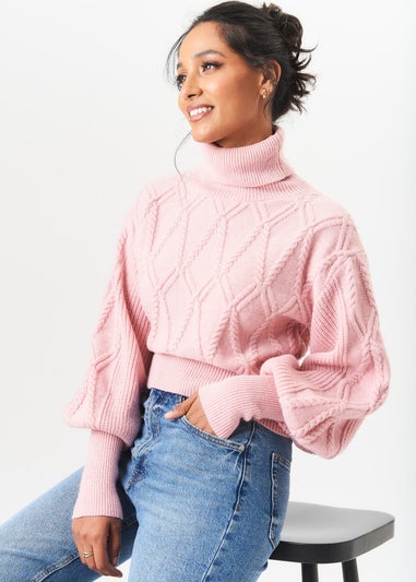 Gini London Pink High Neck Knit Crop Jumper