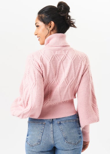 Gini London Pink High Neck Knit Crop Jumper