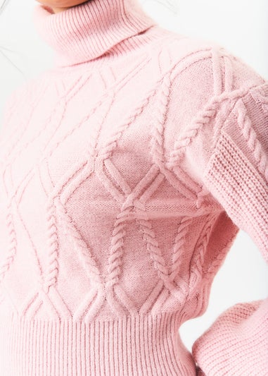 Gini London Pink High Neck Knit Crop Jumper