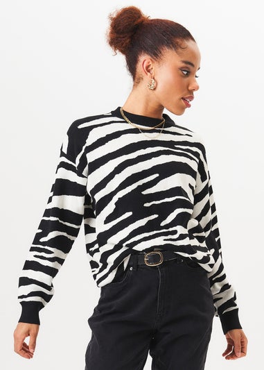 Gini London Black Zebra Print Oversized Jumper