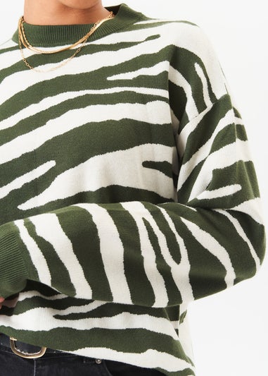 Gini London Khaki Zebra Print Oversized Jumper