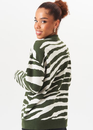 Gini London Khaki Zebra Print Oversized Jumper