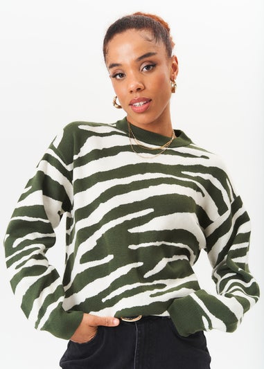 Gini London Khaki Zebra Print Oversized Jumper