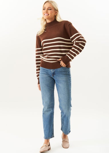 Gini London Brown High Neck Stripe Oversized Jumper