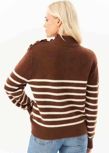 Gini London Brown High Neck Stripe Oversized Jumper