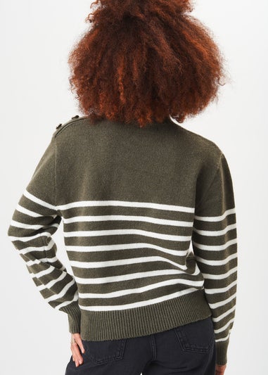 Gini London Khaki High Neck Stripe Oversized Jumper