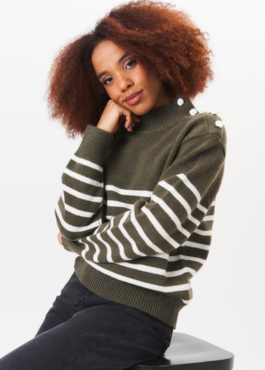 Gini London Khaki High Neck Stripe Oversized Jumper