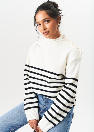 Gini London Cream High Neck Stripe Oversized Jumper